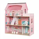 Великий дерев’яний ляльковий будиночок Kruzzel 26364 з меблями та LED-підсвіткою, 3 поверхи, 5 кімнат, фото 2
