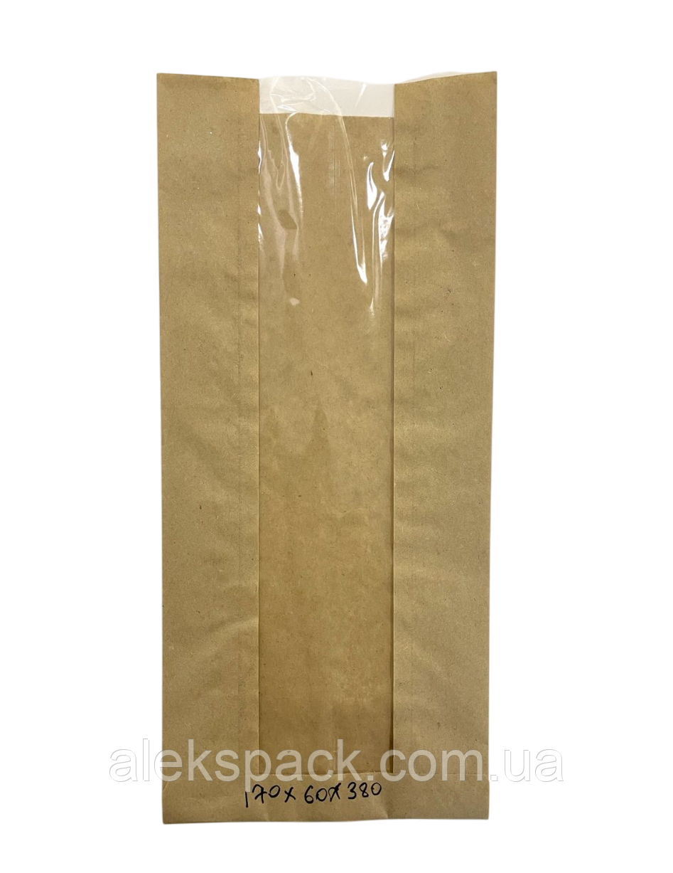 Пакет саше крафт бурий 170*60*380 100шт, вікно 70, 1000 ящ К, фото 1