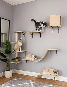 Скалодром, гамак для кішок, кігтеточка з 10 частин, підвісний міст