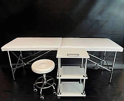 Кушетка косметологічна автомат "Комфорт" - біла еко-шкіра, для вій, для бровиста, для шугарингу масажу