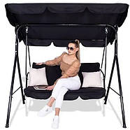 Садова гойдалка з навісом та матрацом, 3-місна, 2 подушки в подарунок, для дачі саду відпочинку, фото 3