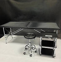 Комплект косметолога "Старт" чорний: розкладна кушетка, стілець, етажерка для шугарингу, брів, салон краси