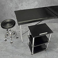 Стартовий косметологічний набір «beauty» чорний: кушетка, етажерка, стілець для майстра, масажу