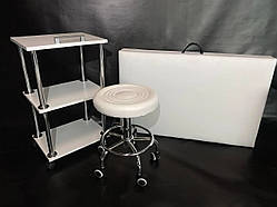 Стартовий набір косметолога "Стандарт" білий: Кушетка косметологічна , Стілець без спинки, Етажерка для майстра