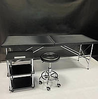 Стартовий набір косметолога "Стандарт" чорний: Кушетка косметологічна , Стілець без спинки, Етажерка для майстра