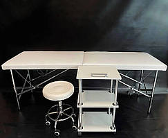 Стартовий набір косметолога "Комфорт" білий: Кушетка косметологічна , Стілець без спинки, Етажерка для майстра