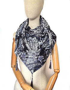 Косинка на флісі тепла з китицями грессі сірий темно-синій білі пейслі