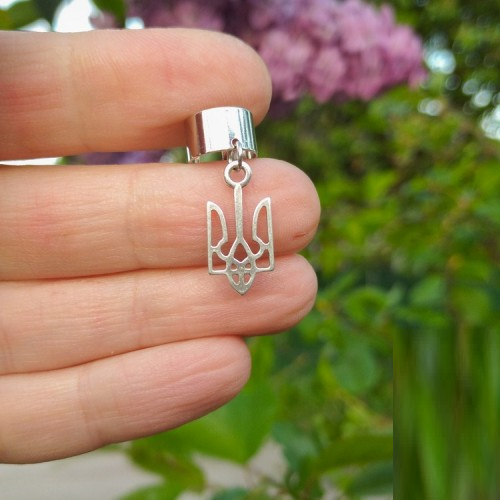 Сережка каф тризуб герб України на вухо з тризубом без проколу кліпса, фото 1