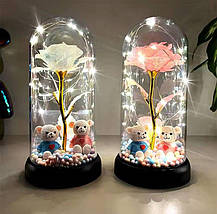 Троянда в колбі з фігурками та підсвіткою, Нічник вічна троянда, Rose of Love з фігурками подарунок на батарейках, фото 3