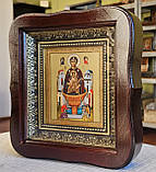 Ікона П.Б. Живоносне Джерело в темному дерев'яному фігурному кіоті під склом, розмір кіота 20*18, сюжет 10"12, фото 2