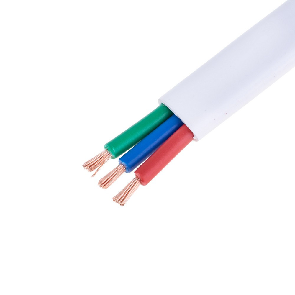 Дріт плоский багатожильний 3x2.5mm2 в білій оболонці 14AWG (PVC, 3 x 77xD0.2 mm) червоний, зелений, синій, 1 м