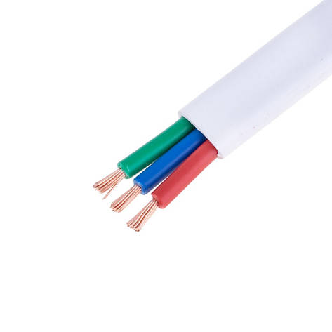 Дріт плоский багатожильний 3x2.5mm2 в білій оболонці 14AWG (PVC, 3 x 77xD0.2 mm) червоний, зелений, синій, 1 м, фото 1