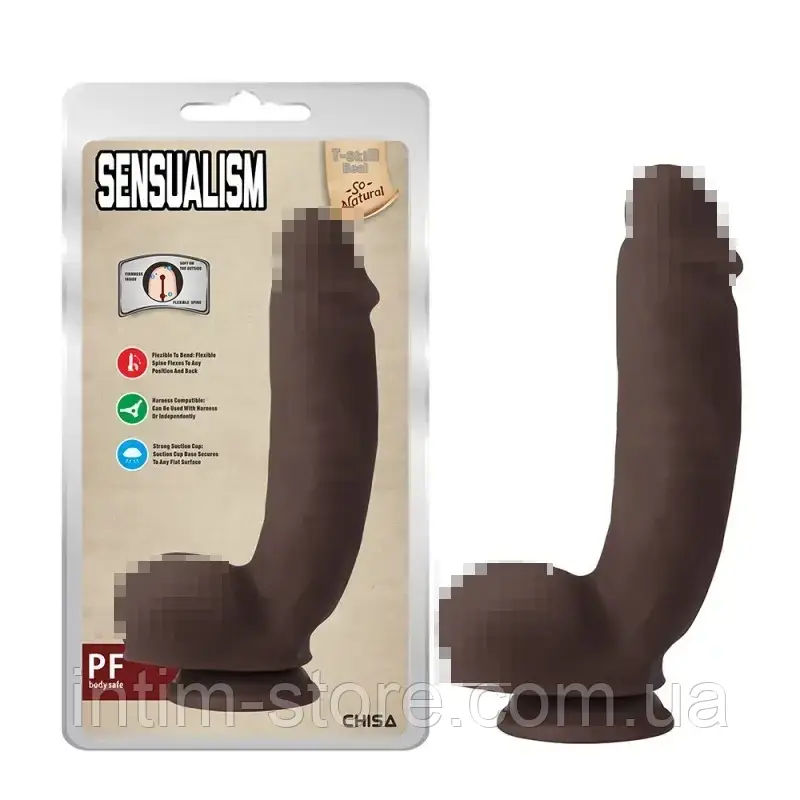 Фалоімітатор з мошонкою на присосці Sensualism Brown, фото 1