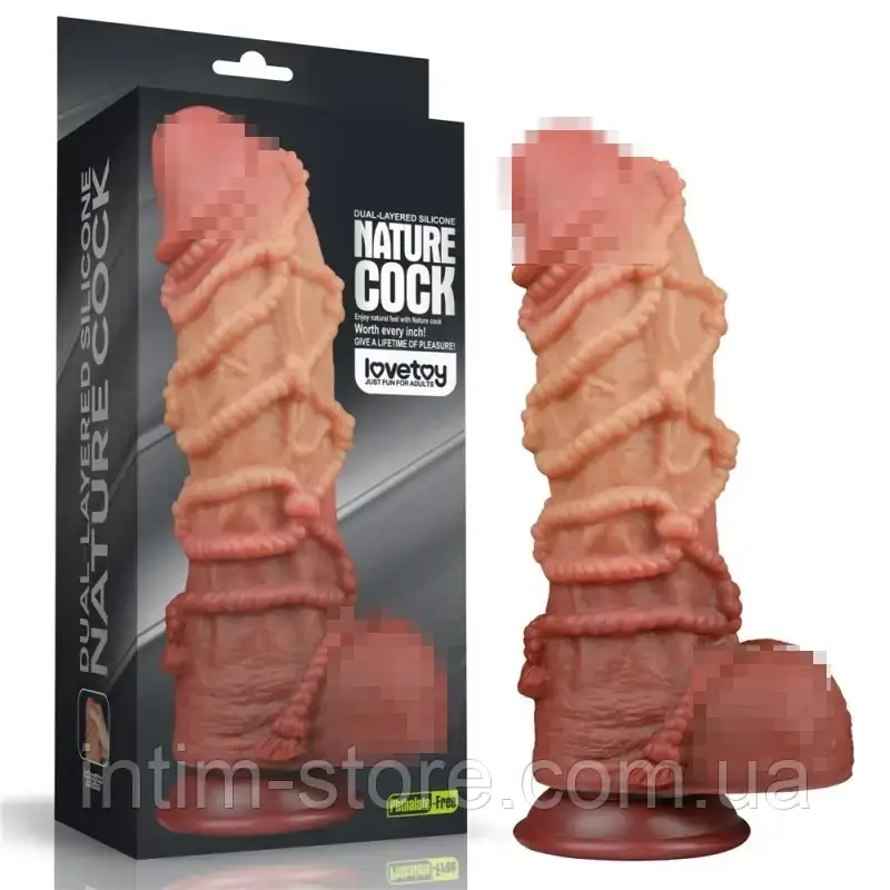 Фалоімітатор рельєфний Dual layered Platinum Silicone Cock with Rope 10.5, Коричневий, фото 1