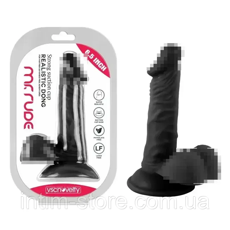 Фаллоимитатор на присоске Realistic Dong Black Mr. Rude 6.5, Черный, фото 1