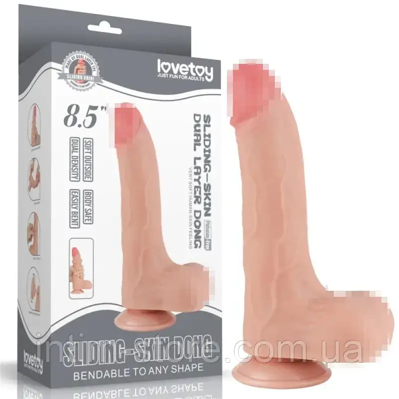 Фалоімітатор зі шкірою на присосці Sliding Skin Dual Layer Dong Flesh 8.5, Телесный, фото 1