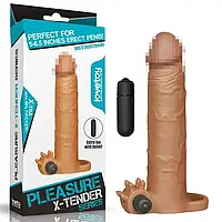 Насадка на член, що подовжує коричнева Pleasure X Tender Vibrating Penis Sleeve, Коричневий