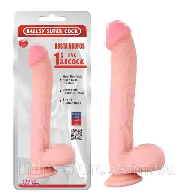 Громкий фаллоімітатор Kosta Koufos 13.8 Dildo, Телесный, фото 1