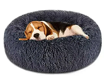 Лежак лежанка для котів і собак Темно-сірий штучне хутро 50 см