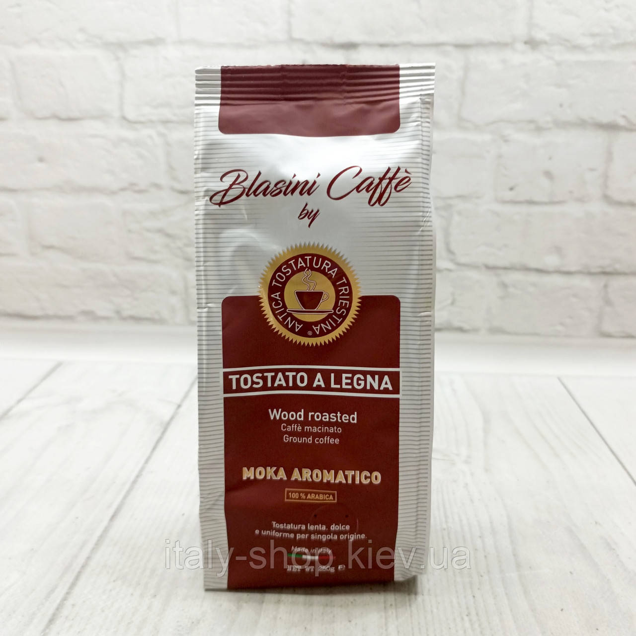 Кава мелена Blasini Caffe Moka Aromatico з обсмажуванням на дровах 100% арабіка 250 грам з Італії, фото 1