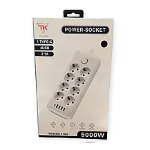 Мережевий фільтр на 5 м, 5000 Вт (8×220В+4×USB+1×Type-C) F16u, Переноска розетка, Подовжувач з USB Чорна, фото 5