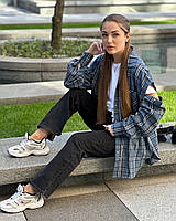 Женская рубашка в клеточку с отстегивающимися рукавами Голубой/Белый