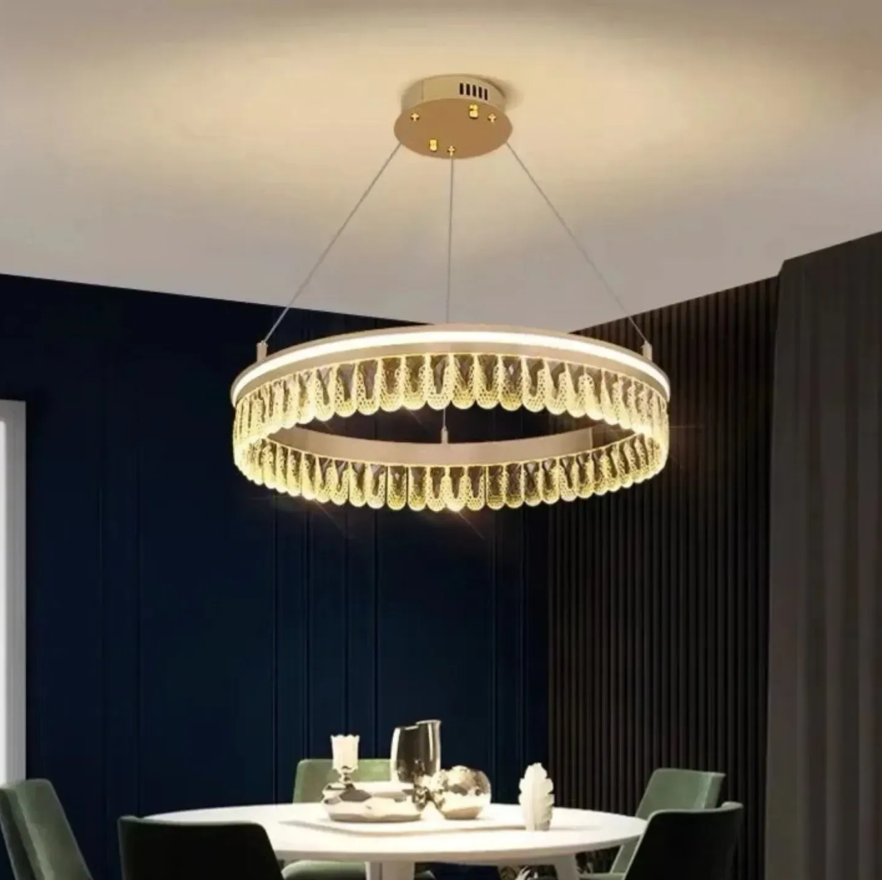 Світлодіодна Led-люстра Кришталеве коло PJ915 (Золотистий) 80см, фото 1