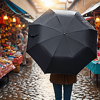 Парасолька автоматична з дерев'яною ручкою класична міцна надійна з поліестеру діаметр 116 см Чорний