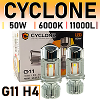 LED-лампа з лінзою в фару H4 12 V-24 V 50 W G11 6000 K 11000 L CYCLONE з обманкою