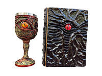 Подарунковий набір Келих 3D Око Orange і Блокнот 3D «Книга, що дивиться у відповідь»