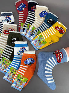 Махрові дитячі шкарпетки "Машинки мікс" 12-14 (взуття 19-22) 12пар/уп.