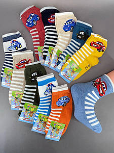 Махрові дитячі шкарпетки "Машинки мікс" 14-16 (взуття 22-25) 12пар/уп.