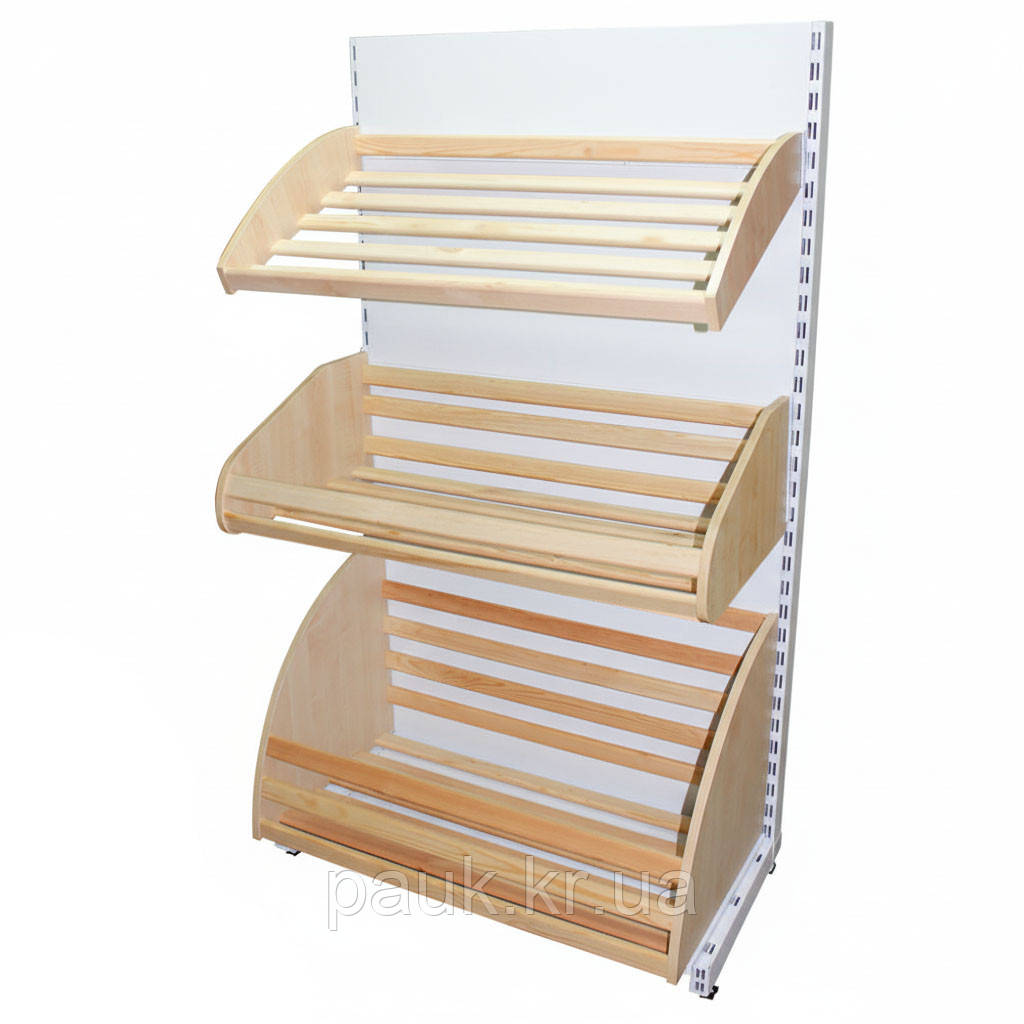 Стелаж хлібний 1600*950 мм, стелаж з дерев'яними кошиками приставний, Рістел, торговий хлібний стелаж, фото 1