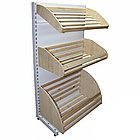 Стелаж хлібний 1600*950 мм, стелаж з дерев'яними кошиками приставний, Рістел, торговий хлібний стелаж, фото 2