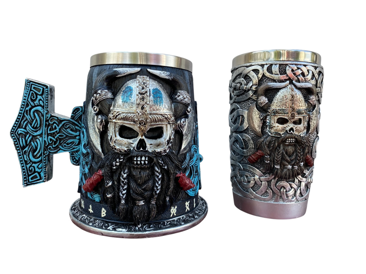 Подарунковий набір Кухоль і Склянка 3D Бородастий Вікінг Молот Тора, фото 1