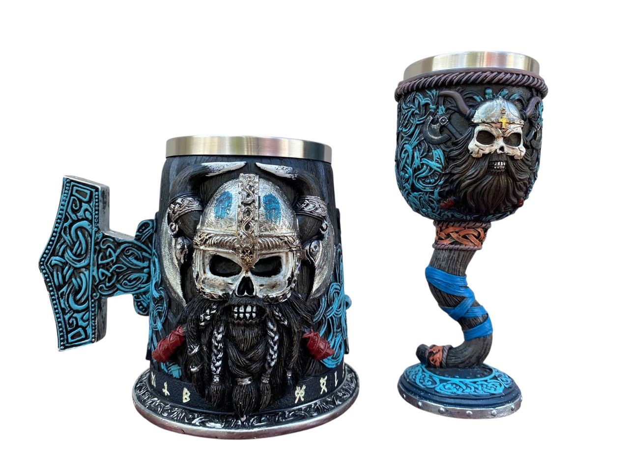Подарунковий набір Кухоль і Келих 3D Бородастий Вікінг Молот Тора, фото 1