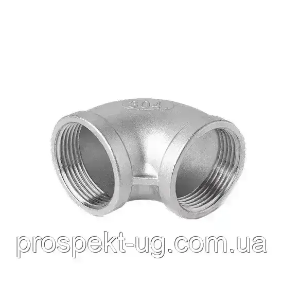 Кутник Ду40 (1 1/2") нержавіючий різьба внутрішня-внутрішня ВВ AISI 304, фото 1