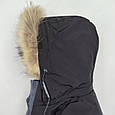 Зимова підліткова тепла куртка на хлопчика "Алан" 128 140 опушення хутро натуральне чорна із синім, фото 5
