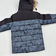 Зимова підліткова тепла куртка на хлопчика "Алан" 128 140 опушення хутро натуральне чорна із синім, фото 10
