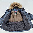 Зимова підліткова тепла куртка на хлопчика "Алан" 128 140 опушення хутро натуральне чорна із синім, фото 2