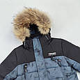 Зимова підліткова тепла куртка на хлопчика "Алан" 128 140 опушення хутро натуральне чорна із синім, фото 6