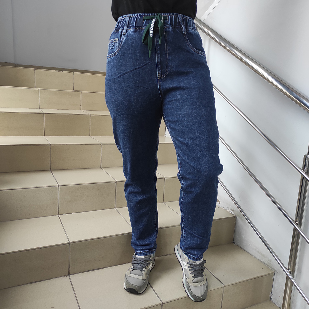 Джинси жіночі прямі на резинці стрейч великий розмір зручні 31 сині, фото 1