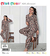 Тепла піжама для дівчинки. Мікрофліс. Леопардовий принт. Резмер 158