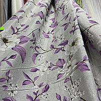 Лляна легка тканина в сірому кольорі з фіолетовим квітковим принтом на метраж (M1-622-7), фото 2