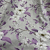 Лляна легка тканина в сірому кольорі з фіолетовим квітковим принтом на метраж (M1-622-7), фото 3