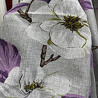 Лляна легка тканина в сірому кольорі з фіолетовим квітковим принтом на метраж (M1-622-7), фото 4