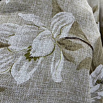 Лляна легка тканина в бежевому кольорі з квітковим принтом на метраж (M1-622-9), фото 2