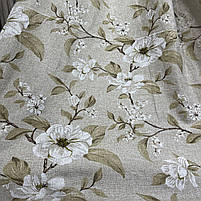 Лляна легка тканина в бежевому кольорі з квітковим принтом на метраж (M1-622-9), фото 3