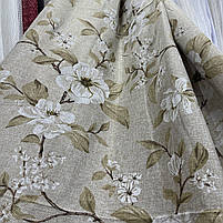 Лляна легка тканина в бежевому кольорі з квітковим принтом на метраж (M1-622-9), фото 4