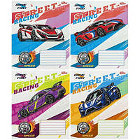 Зошит шкільний 12 аркушів у косу лінію, серія "Едь швидше - гонки", білизна 100%